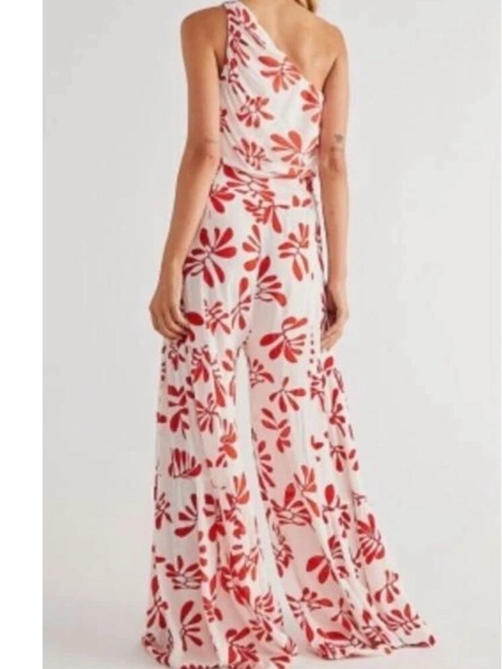 Free People Thea Red White Floral Wide Leg Jumpsuit Romper women size medium - Picture 3 of 8